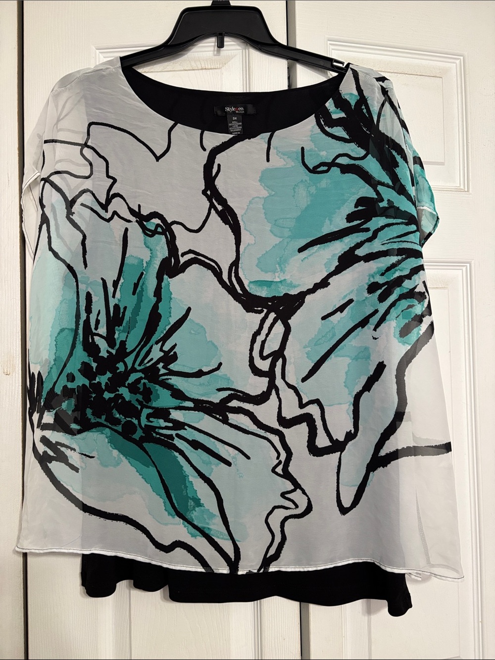 Style & Co. Floral Sheer Overlay Tunic in Teal and Black